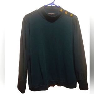 Banana Republic Evergreen Color Long Sleeve Sweater Gold Buttons On Neck